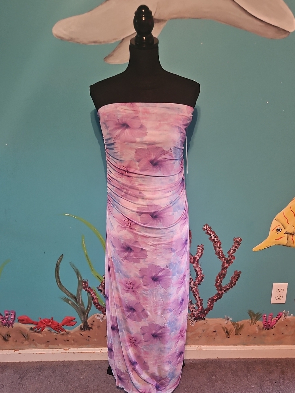 Madden Girl Strapless Lavender & Pink Floral Maxi Dress